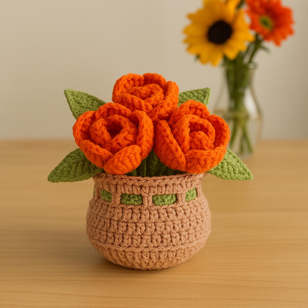 Crochet Flower Basket Pattern PDF - Handmade Rose Bouquet Tutorial - Hand Trendy