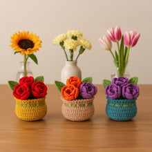 Crochet Flower Basket PDF Pattern, Amigurumi Floral Arrangement, DIY Crochet Home Decor, Handmade Rose Bouquet Tutorial