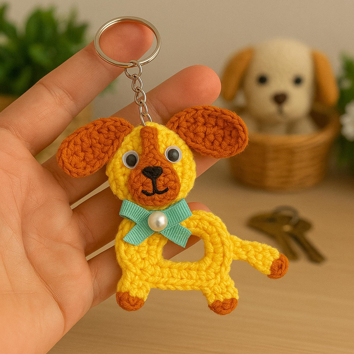 Crochet Puppy Keychain PDF Pattern - DIY Scrap Yarn Keychain - Hand Trendy