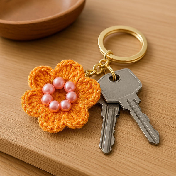Easy Crochet Flower Keychain Pattern, Easy PDF Mini Crochet Design for Car Accessories or Valentine&#39;s Day Gift