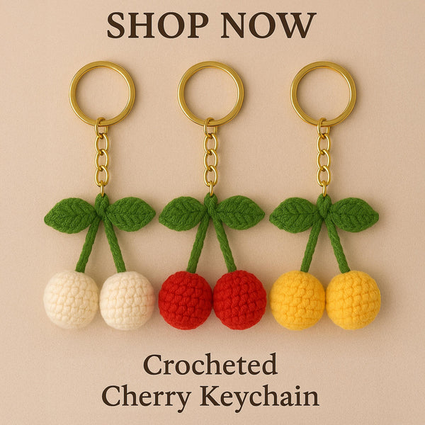 Crochet Cherry Keychain PDF Pattern – Amigurumi Fruit Keyring Tutorial – DIY Cute Handmade Yarn Key Chain Digital Download