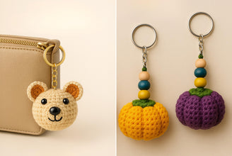 Crochet Charm Set PDF Bundle – 5 Cute Amigurumi Patterns: Pumpkin, Flower, Bear, Bag & Clover DIY Designs