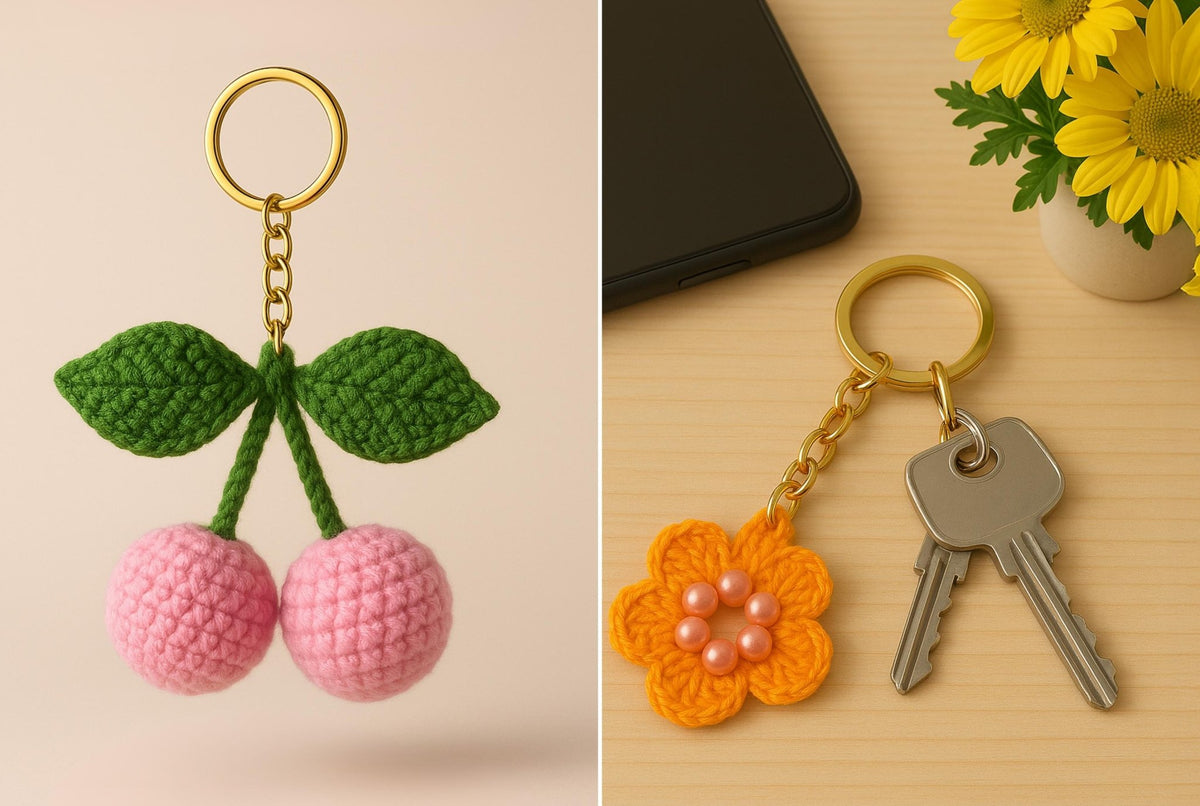 Crochet Keychain Patterns Bundle - 5 Cute Amigurumi Charms PDF Tutorial for Bags - Hand Trendy