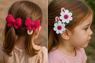 Crochet Hair Clips Bundle, Floral Bow & Daisy Clip Tutorials, Stylish Hair Clips for Kids and Babies, Gift for Craft Lovers