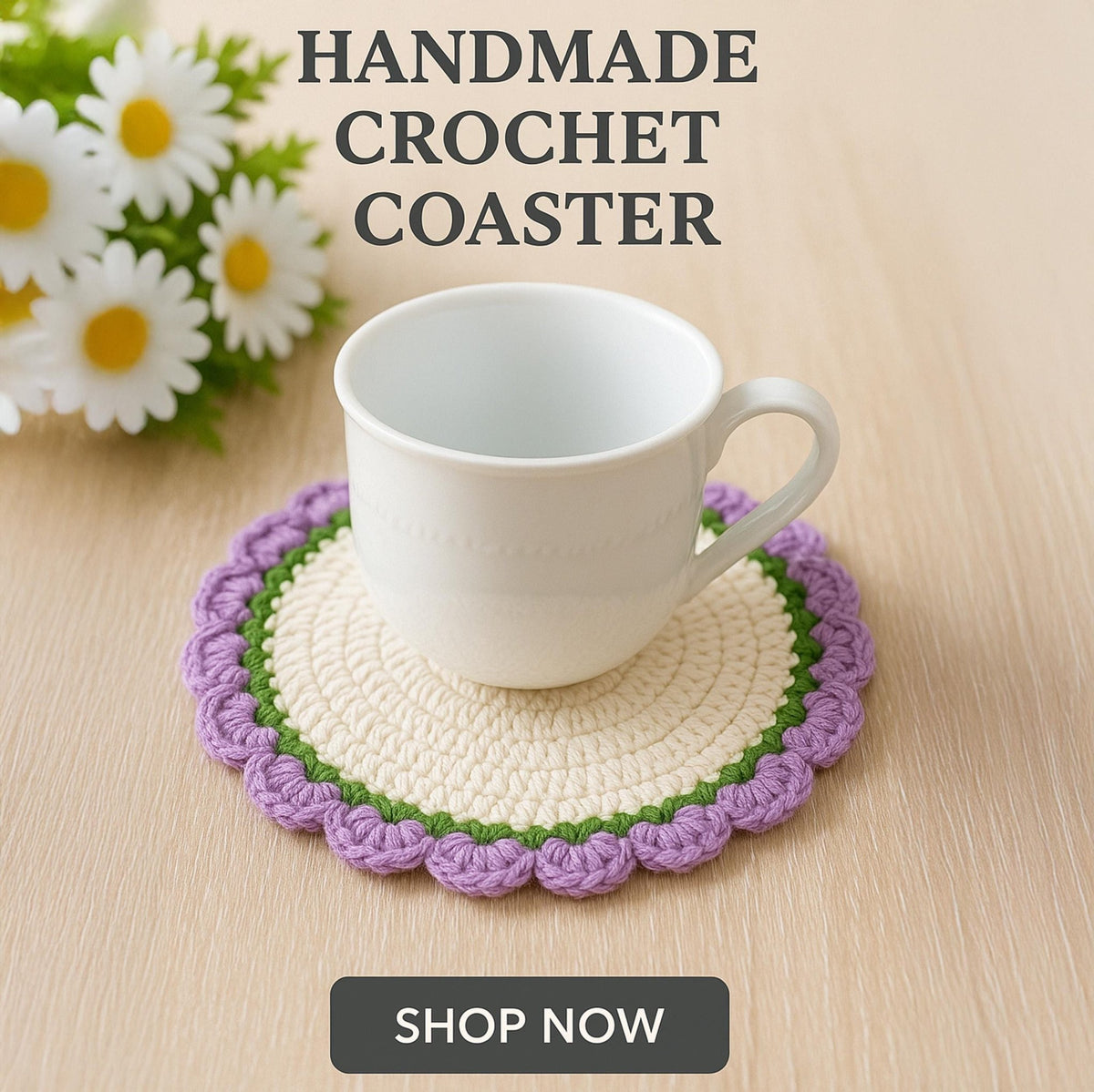 Modern Crochet Coaster Pattern PDF - DIY Flower Mug Rug - Hand Trendy