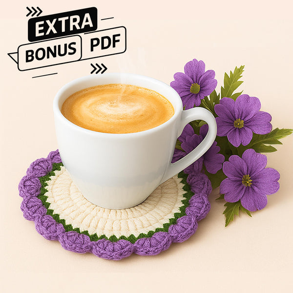 Modern Crochet Round Coaster Pattern PDF – DIY Flower Mug Rug & Free Surprise Crochet Pattern for Beginners