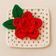 3D Crochet Flower Granny Square Pattern PDF with Red Textured Bloom, DIY Afghan Blanket Motif, Instant Digital Download