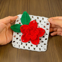 3D Crochet Flower Granny Square Pattern PDF with Red Textured Bloom, DIY Afghan Blanket Motif, Instant Digital Download