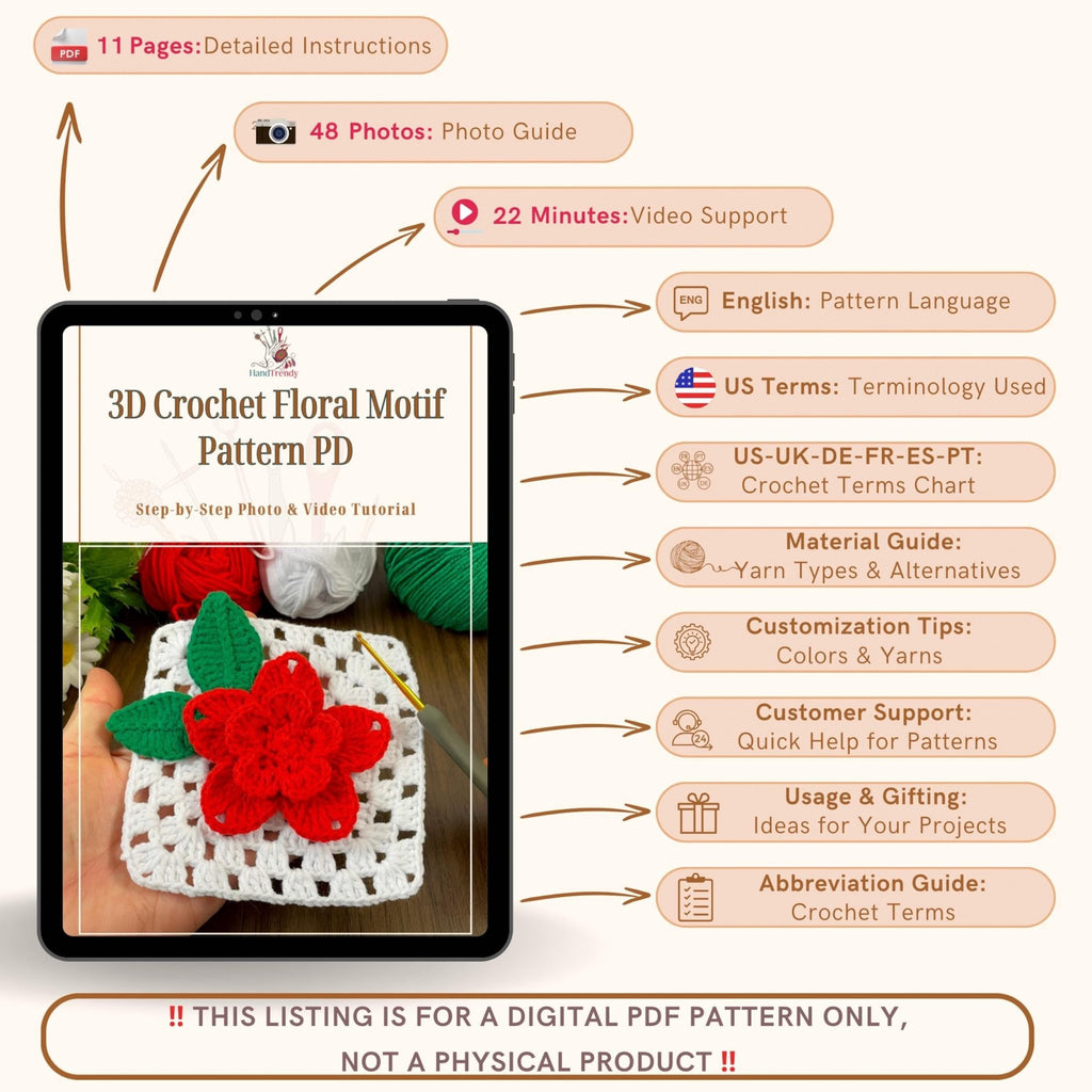 3D Crochet Granny Square Pattern PDF - DIY Afghan Blanket Motif - Hand Trendy