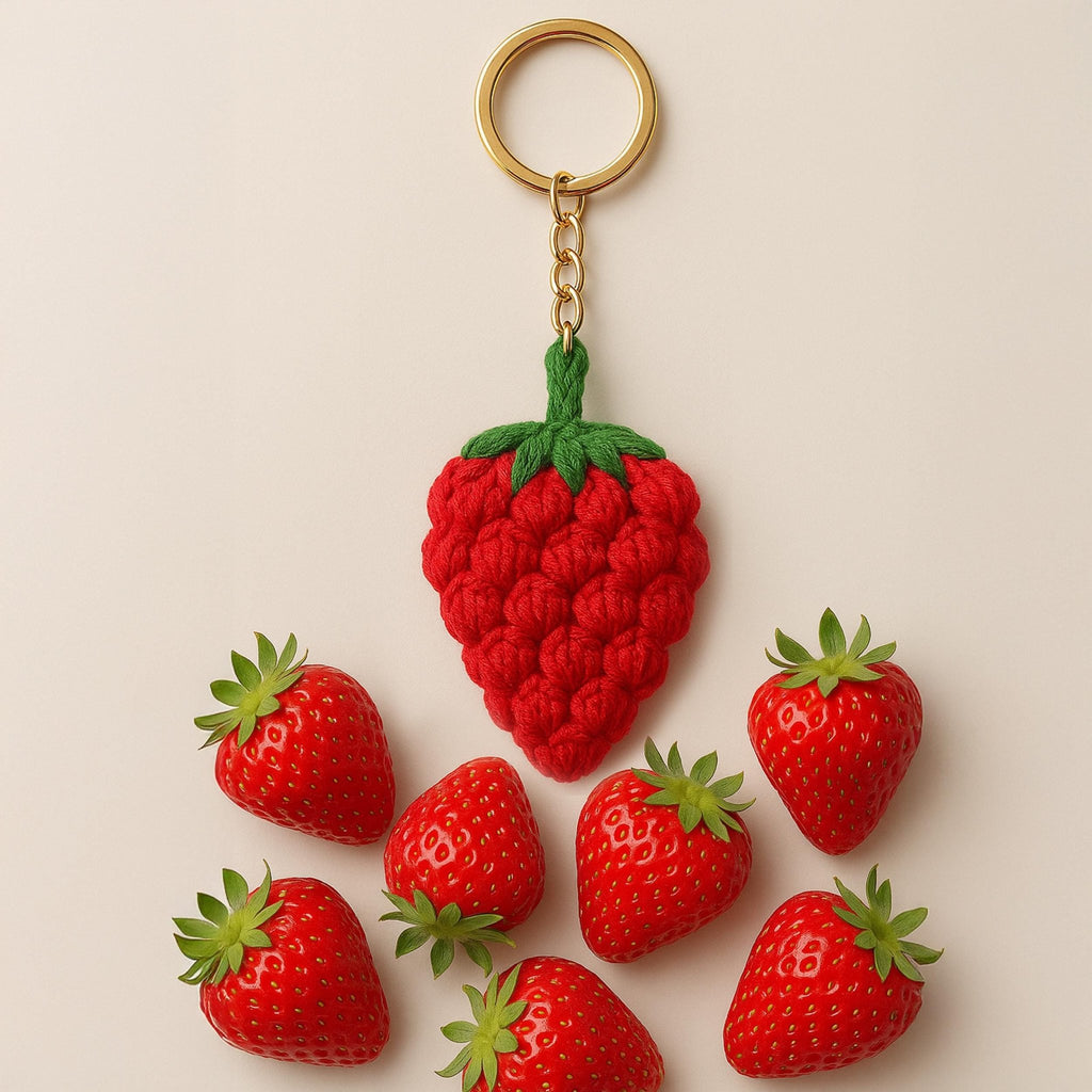 Crochet Berry Keychain PDF Pattern - Amigurumi Strawberry Keyring DIY Tutorial - Hand Trendy