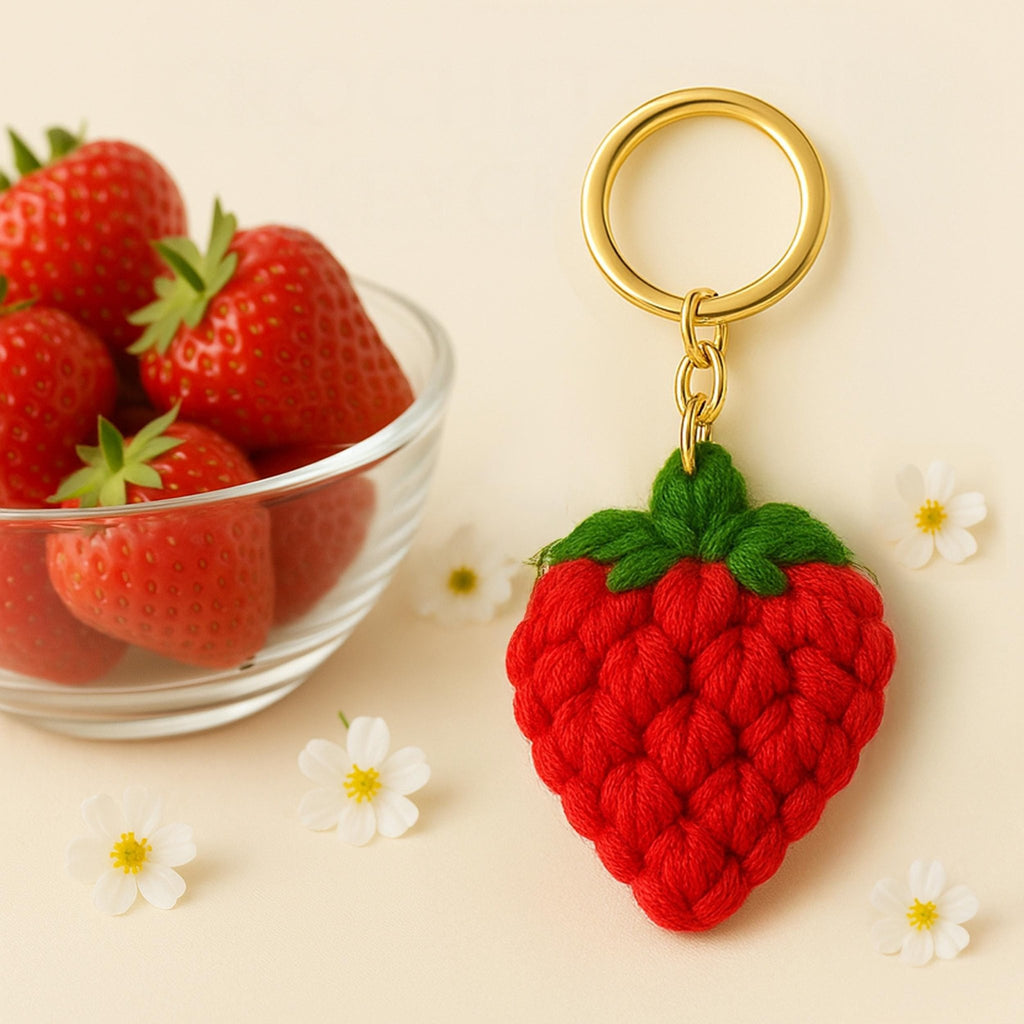 Crochet Berry Keychain PDF Pattern - Amigurumi Strawberry Keyring DIY Tutorial - Hand Trendy