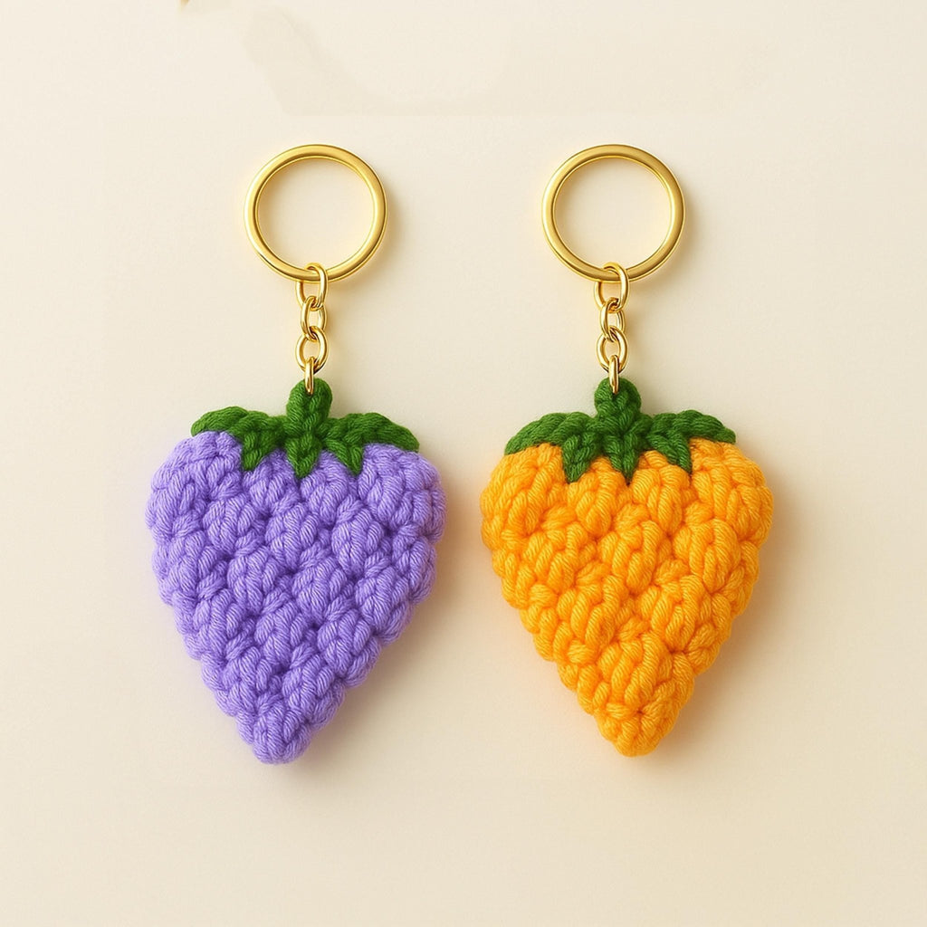 Crochet Berry Keychain PDF Pattern - Amigurumi Strawberry Keyring DIY Tutorial - Hand Trendy
