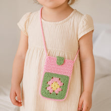 Granny Square Flower Crochet Phone Bag PDF Pattern – Cute Pink Green Crossbody Pouch Tutorial – DIY Floral Mobile Purse Pattern