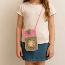 Granny Square Flower Crochet Phone Bag PDF Pattern – Cute Pink Green Crossbody Pouch Tutorial – DIY Floral Mobile Purse Pattern