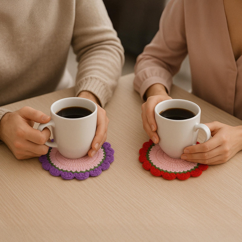 Modern Crochet Coaster Pattern PDF - DIY Flower Mug Rug - Hand Trendy
