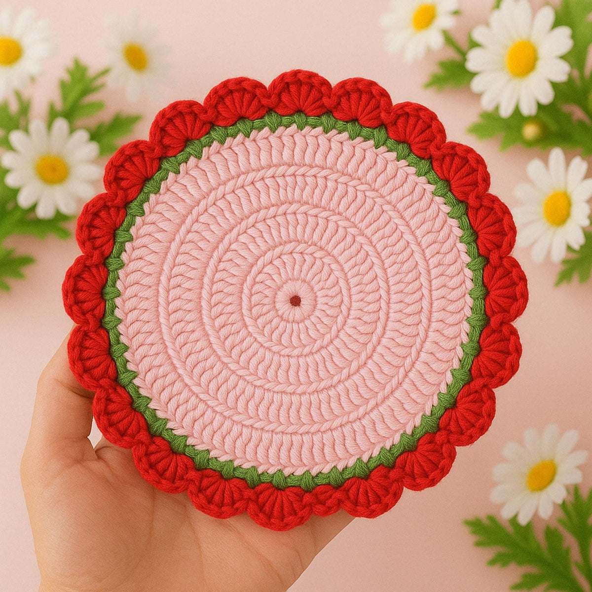 Modern Crochet Coaster Pattern PDF - DIY Flower Mug Rug - Hand Trendy