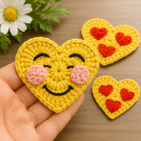 Crochet Heart Pattern, Cute Emoji Design for Heart-Shaped Motifs, Perfect DIY Gift Idea for Crocheting Enthusiasts