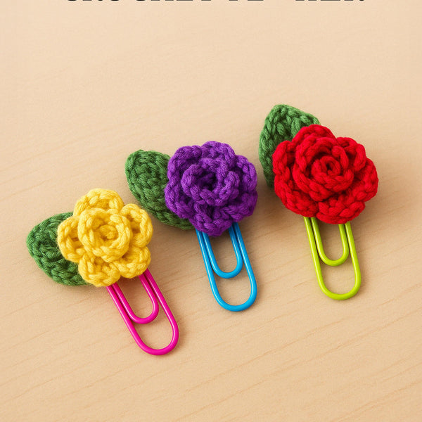 Micro Crochet Rose Paper Clip Bookmark, Cute Floral Planner Accessories, Perfect Gift for Book Lovers and Journal Enthusiasts