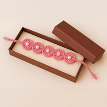 Crochet Flower Bracelet & Hair Tie, Round Boho Style Pearl Beaded Wristband, Handmade Crochet Fashion Jewelry Gift
