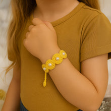 Crochet Flower Bracelet & Hair Tie, Round Boho Style Pearl Beaded Wristband, Handmade Crochet Fashion Jewelry Gift