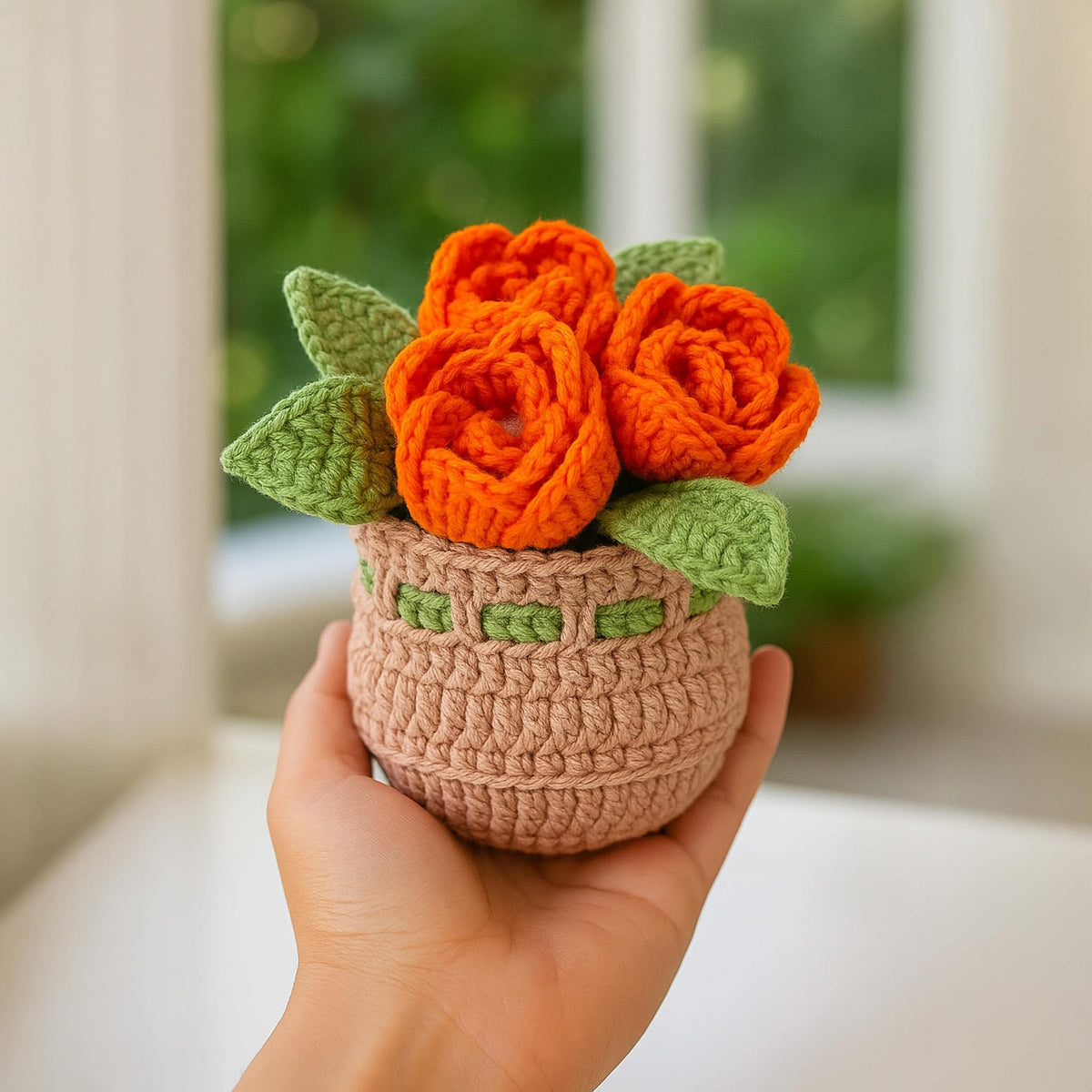 Crochet Flower Basket Pattern PDF - Handmade Rose Bouquet Tutorial - Hand Trendy