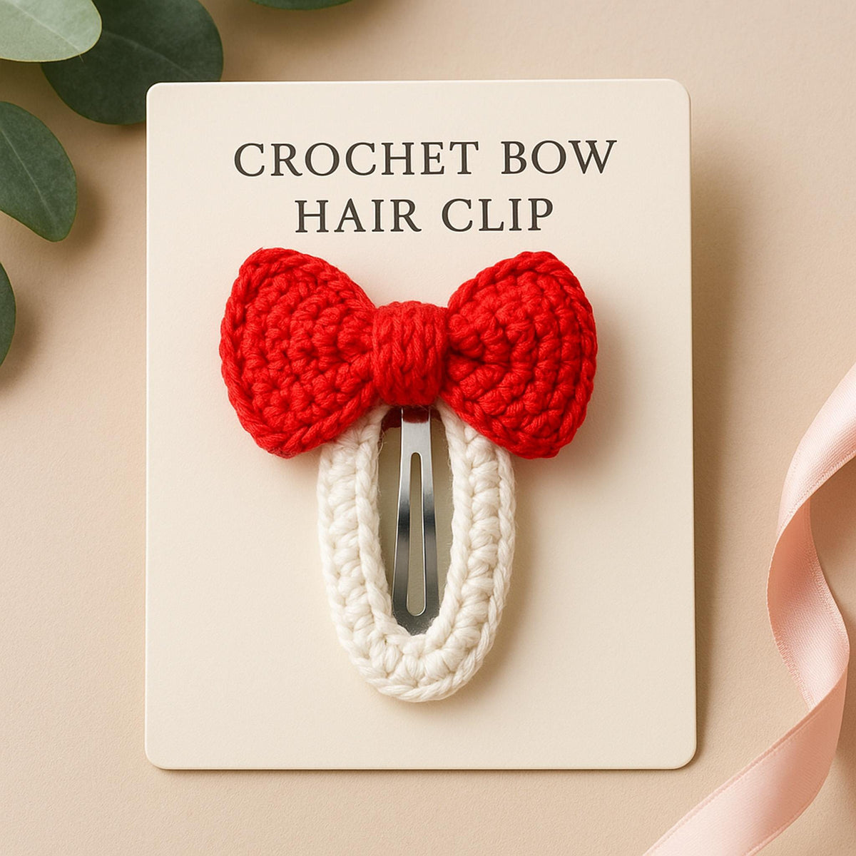 Crochet Bow Hair Clip Pattern with Scalloped Edge - Handmade Accessory - Hand Trendy
