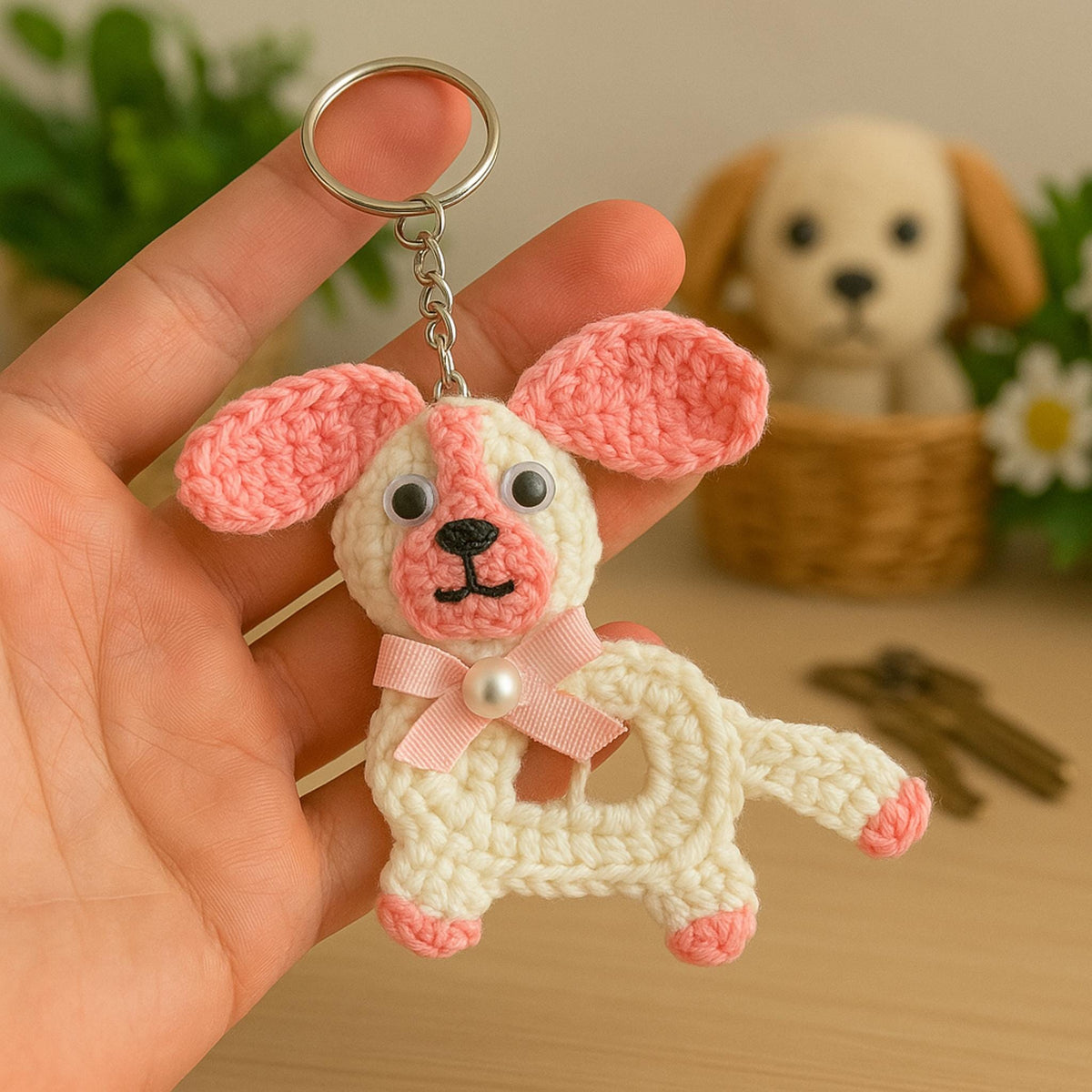 Crochet Puppy Keychain PDF Pattern - DIY Scrap Yarn Keychain - Hand Trendy