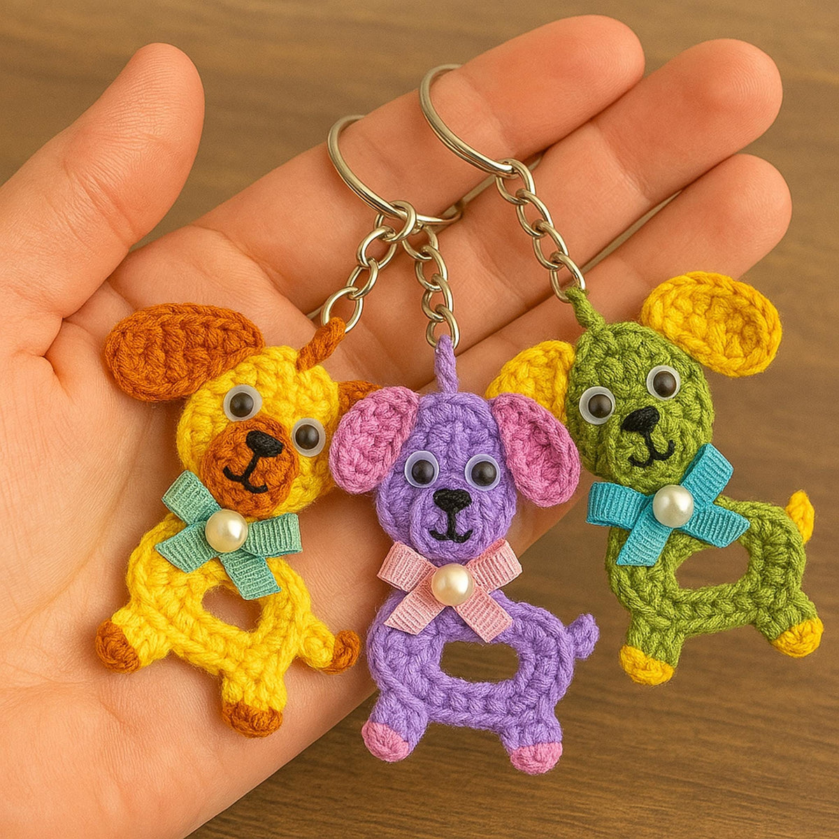Crochet puppy dog keychain made from scrap yarn pattern