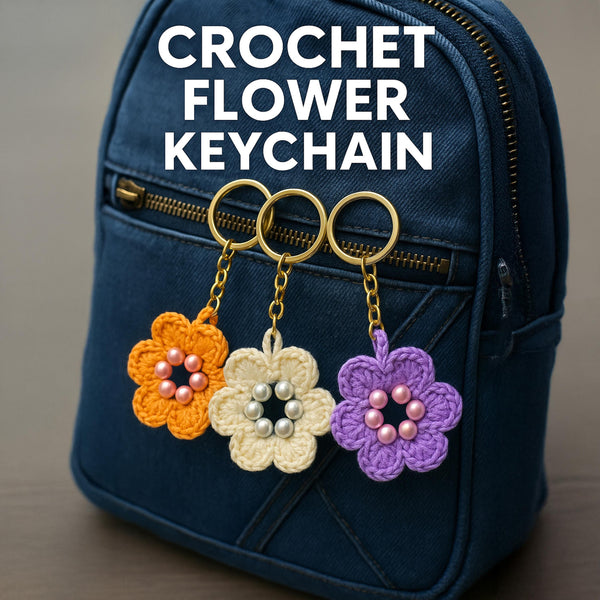 Easy Crochet Flower Keychain Pattern, Easy PDF Mini Crochet Design for Car Accessories or Valentine&#39;s Day Gift
