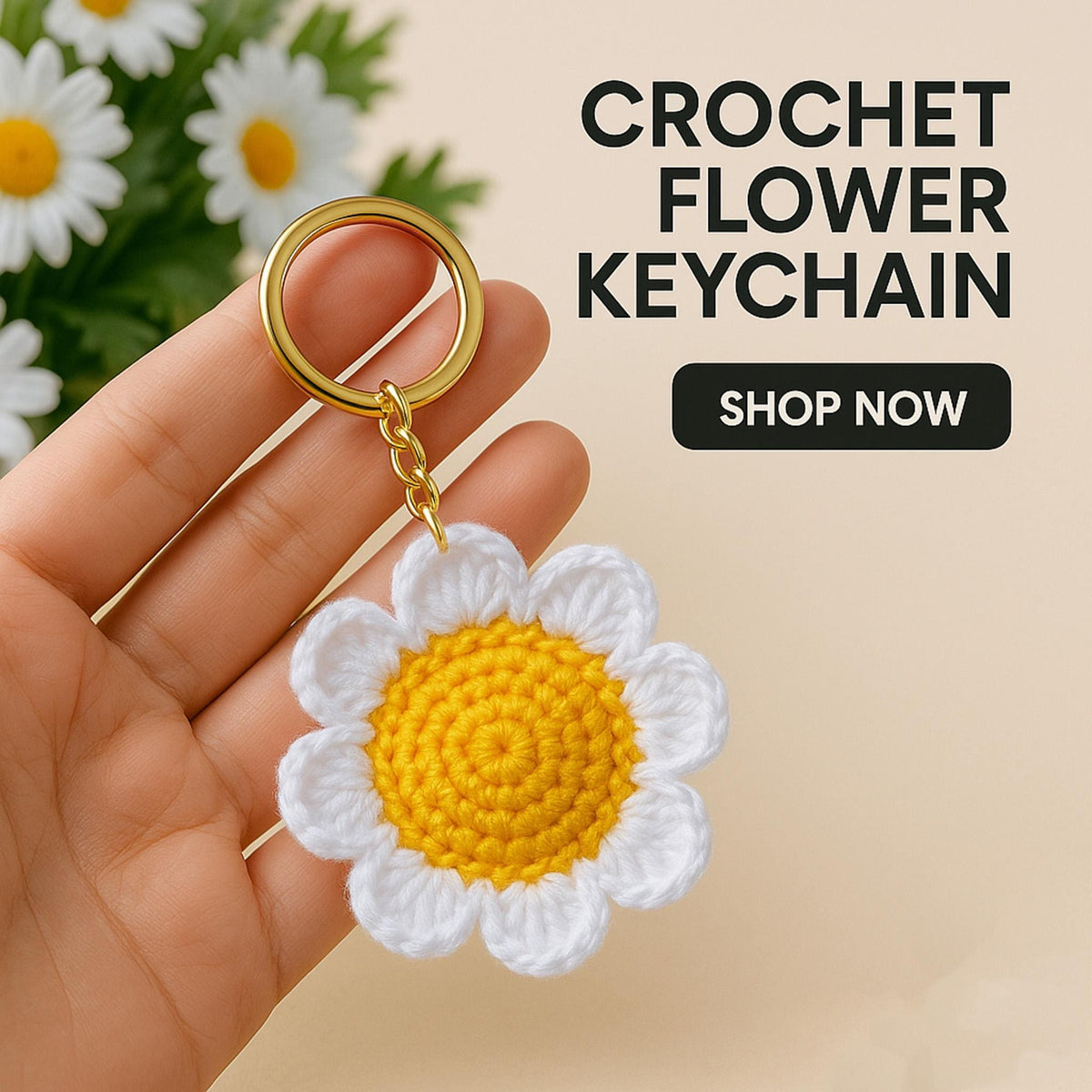 Easy Crochet Daisy Keychain Tutorial PDF - Create a Flower Key Holder Gift for Friends & Family - Hand Trendy