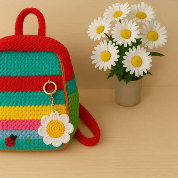 Crochet Daisy Keychain Pattern, Easy PDF Tutorial for Beginners, Create a Flower Key Holder Gift for Friends & Family
