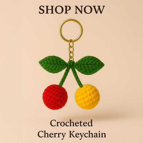 Crochet Cherry Keychain PDF Pattern – Amigurumi Fruit Keyring Tutorial – DIY Cute Handmade Yarn Key Chain Digital Download