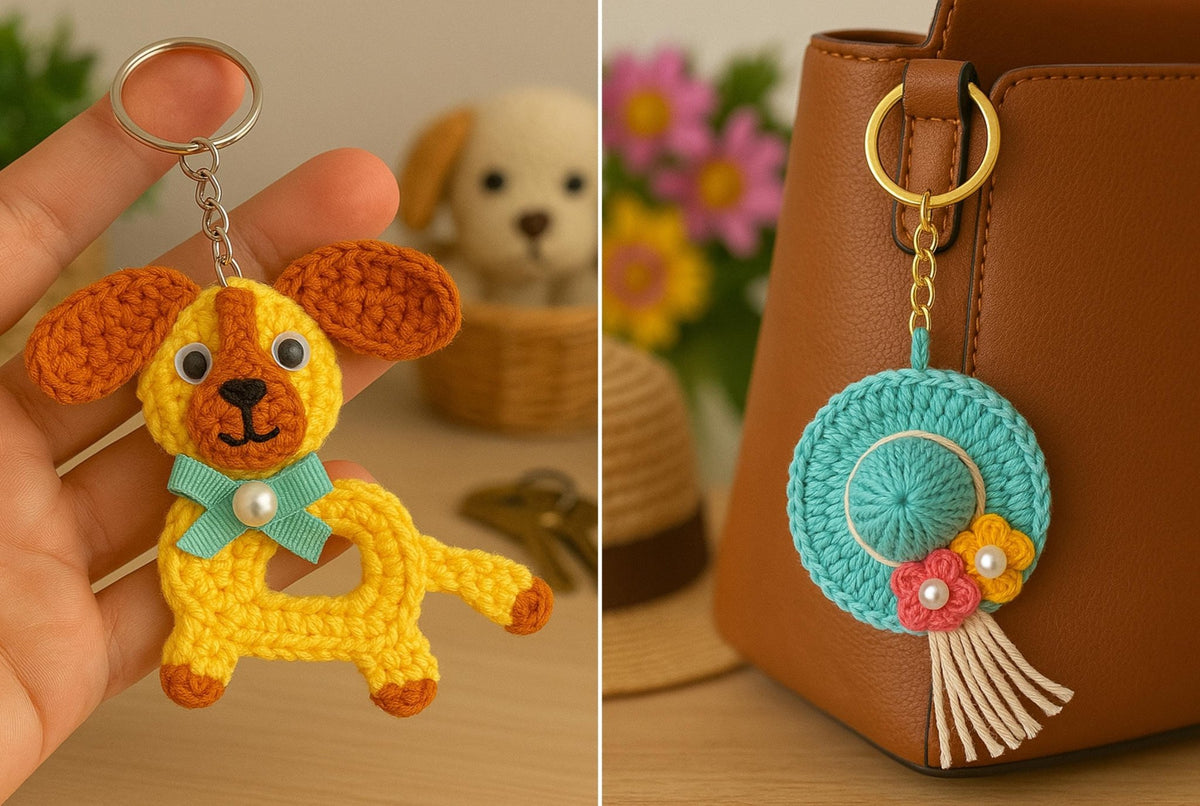 Crochet Keychain Patterns Bundle - 5 Cute Amigurumi Charms PDF Tutorial for Bags - Hand Trendy