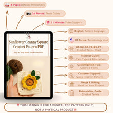 Sunflower Granny Square Crochet Pattern PDF