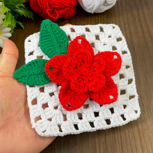 3D Crochet Flower Granny Square Pattern PDF with Red Textured Bloom, DIY Afghan Blanket Motif, Instant Digital Download