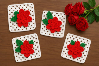 3D Crochet Flower Granny Square Pattern PDF with Red Textured Bloom, DIY Afghan Blanket Motif, Instant Digital Download