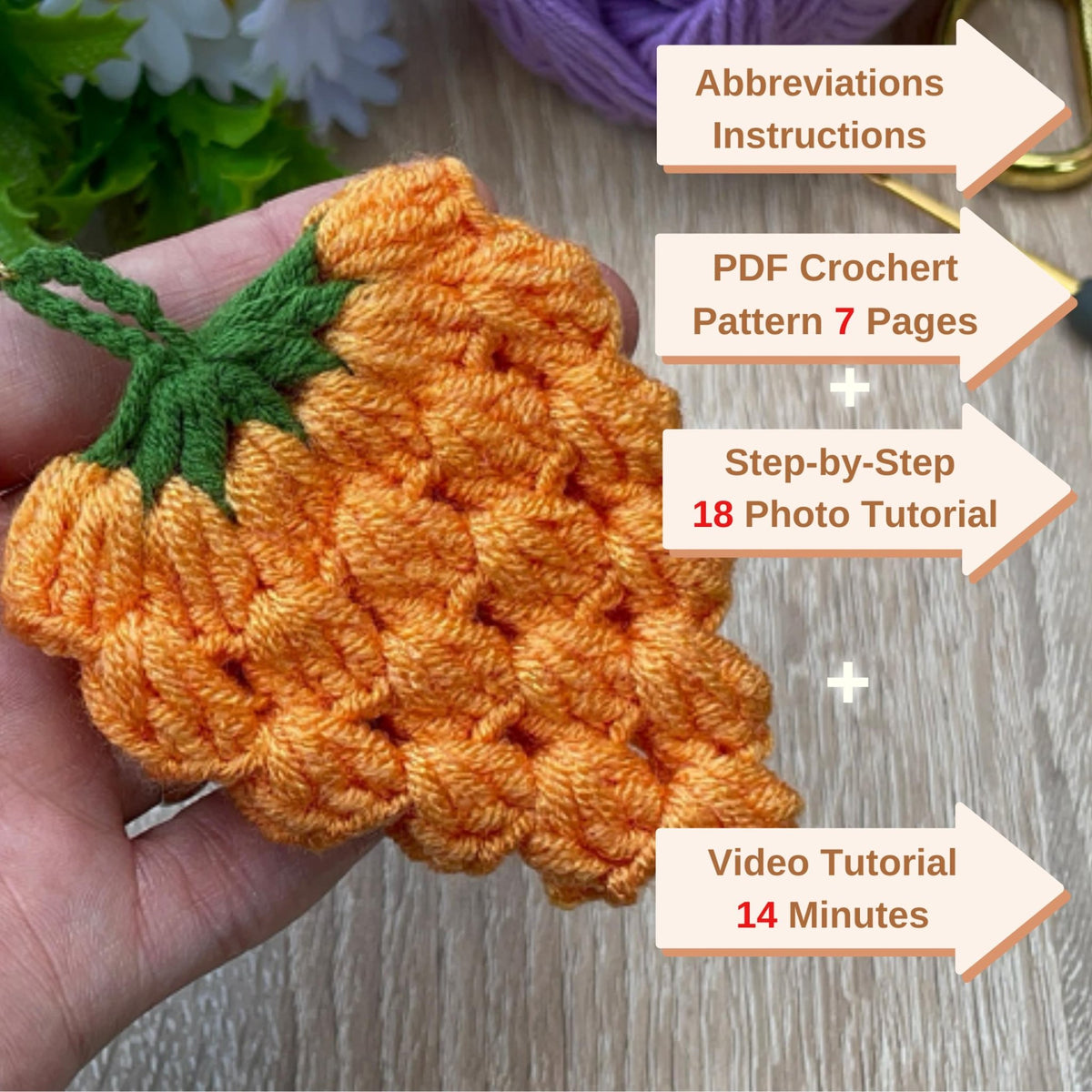 Crochet Berry Keychain PDF Pattern - Amigurumi Strawberry Keyring DIY Tutorial - Hand Trendy