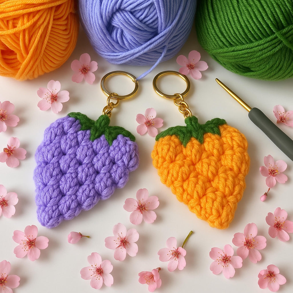 Crochet Berry Keychain PDF Pattern - Amigurumi Strawberry Keyring DIY Tutorial - Hand Trendy