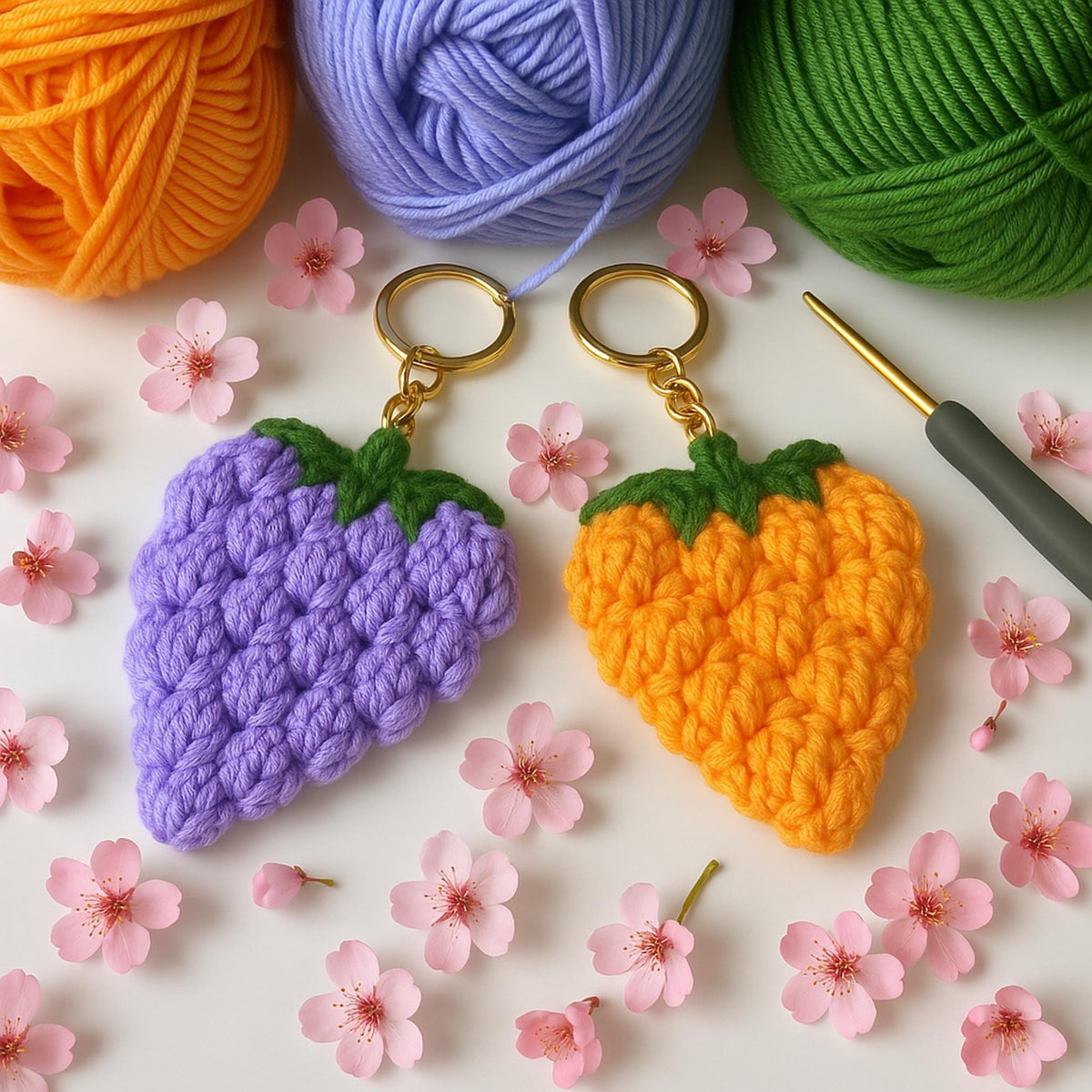 Crochet Berry Keychain PDF Pattern - Amigurumi Strawberry Keyring DIY Tutorial - Hand Trendy