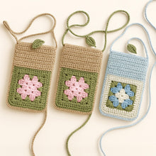Granny Square Flower Crochet Phone Bag PDF Pattern – Cute Pink Green Crossbody Pouch Tutorial – DIY Floral Mobile Purse Pattern
