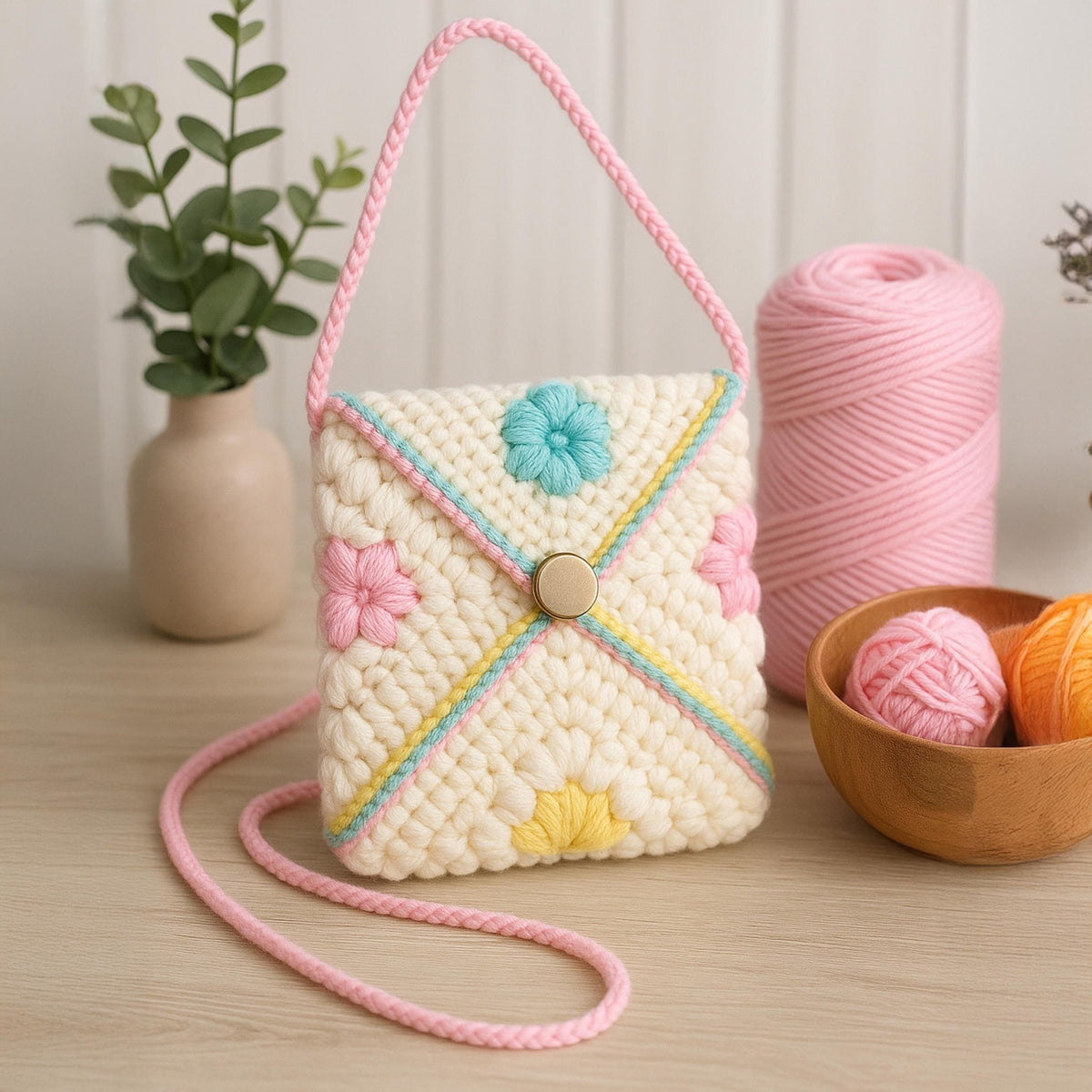 Pastel Flower Crochet Bag PDF Pattern– Colorful Yarn Purse Design - Hand Trendy