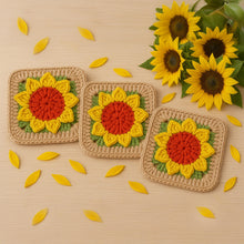 Sunflower Square Crochet Blanket Pattern - Perfect Housewarming or Mother's Day Gifts - Crochet Flower Coaster for Kitchen and Dining