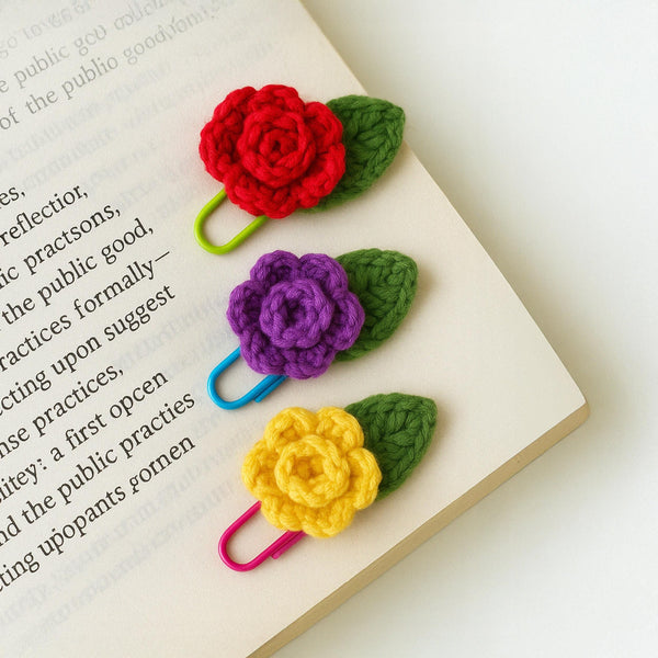 Micro Crochet Rose Paper Clip Bookmark, Cute Floral Planner Accessories, Perfect Gift for Book Lovers and Journal Enthusiasts