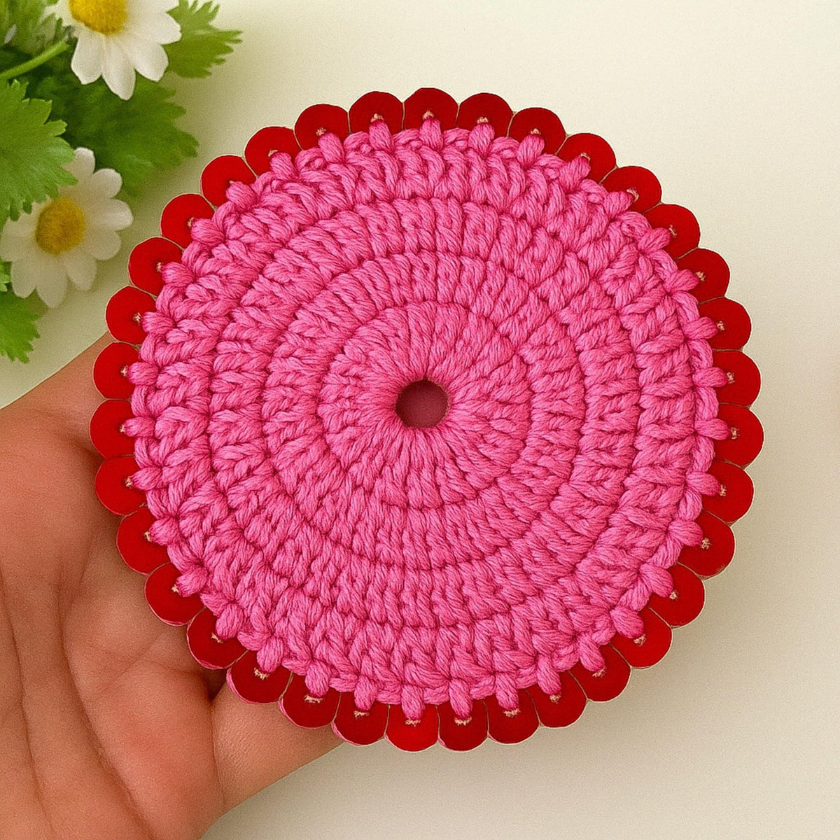 Glam Sequin Coaster Crochet Pattern - Glitter Coffee Coaster Guide - Hand Trendy