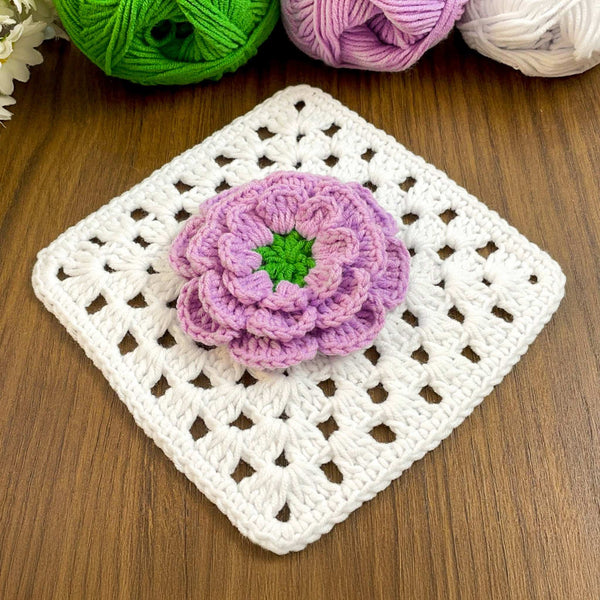 Crochet 3D Flower Granny Square Pattern PDF, Layered Bloom Motif Tutorial - Hand Trendy