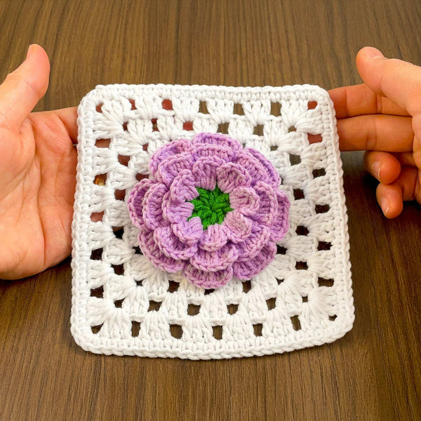 Crochet 3D Flower Granny Square Pattern PDF, Layered Bloom Motif Tutorial - Hand Trendy