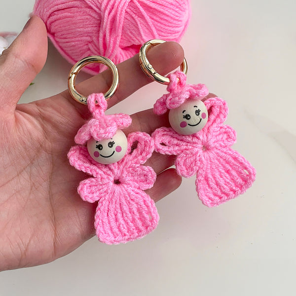 Cute Pink Crochet Angel Keychain Pattern PDF, Amigurumi Angel Ornament DIY Tutorial