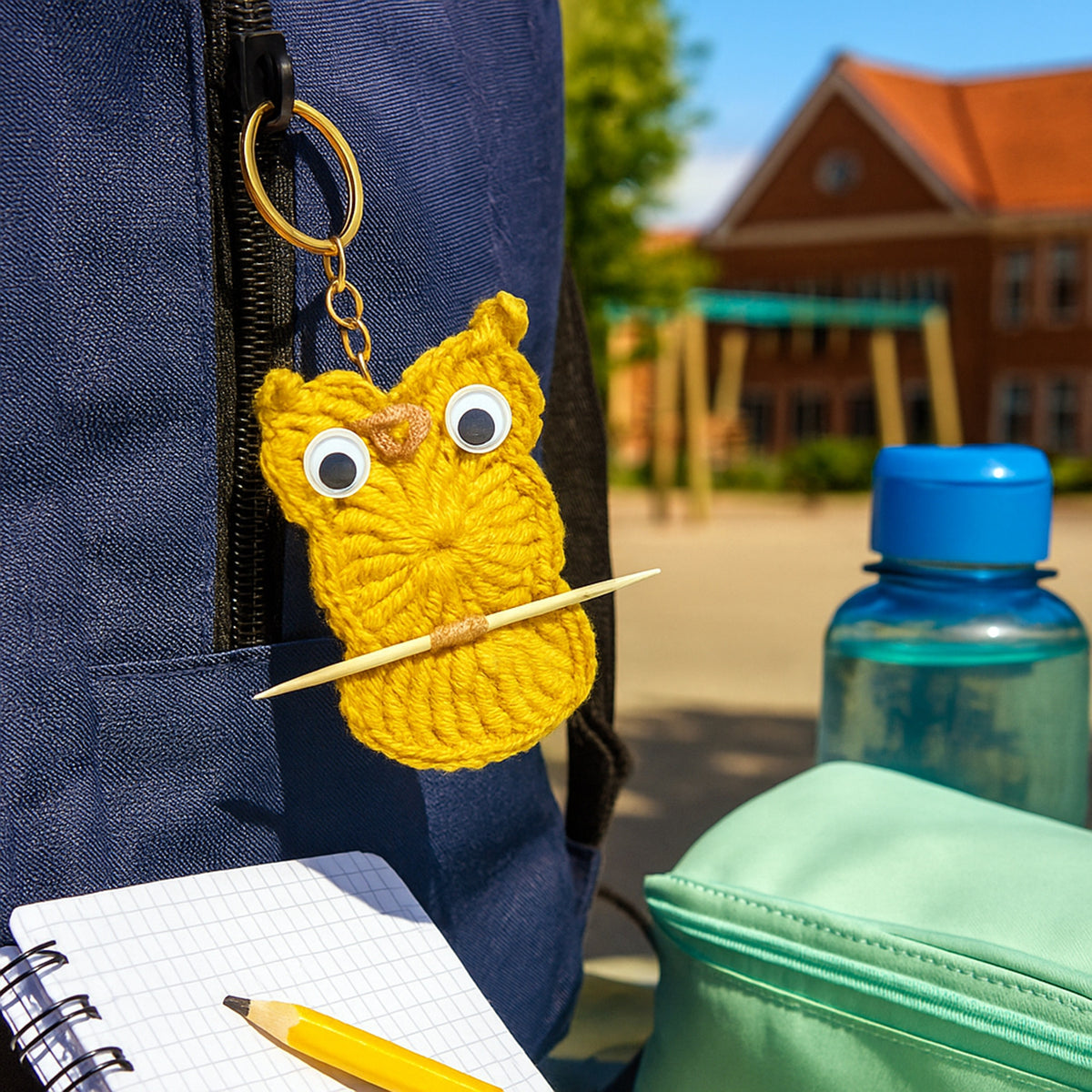 Owl Keychain Crochet Pattern PDF Round Appliqué Bag Charm Hanging Ornament Cute Accessory Tutorial