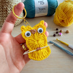 Owl Keychain Crochet Pattern PDF Round Appliqué Bag Charm Hanging Ornament Cute Accessory Tutorial