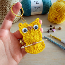 Owl Keychain Crochet Pattern PDF Round Appliqué Bag Charm Hanging Ornament Cute Accessory Tutorial